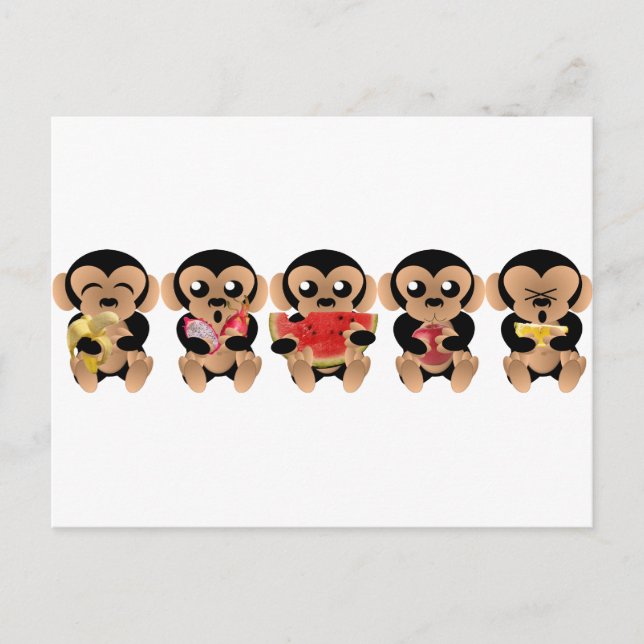 Les singes qui aiment les fruits vykort (Framsida)