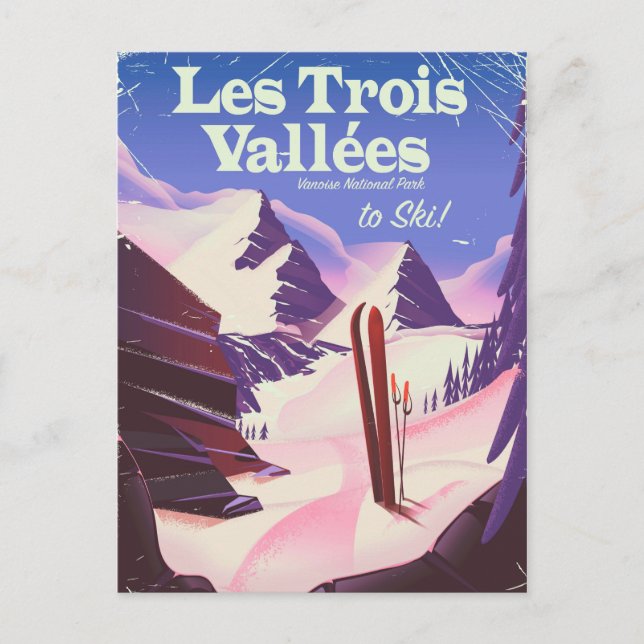 Les Trois Vallées Ski-reseaffisch Vykort (Framsida)