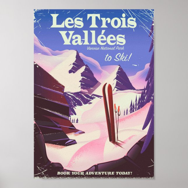 Les Trois Vallées skid resa poster (Framsidan)
