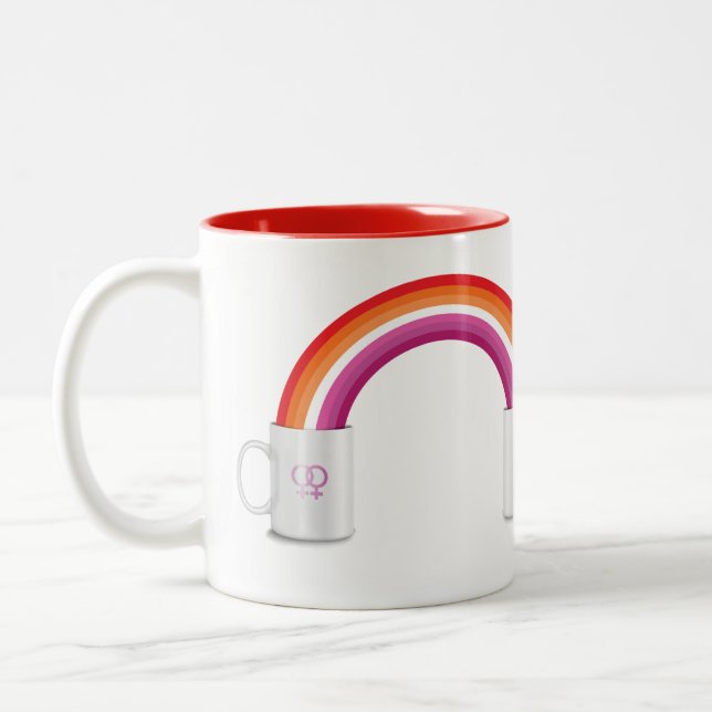 LESBIAN COFFEE DATE T-Shirt Rektangulär dekal Två-Tonad Mugg (Vänster)