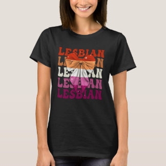 Lesbian Flag Pride LGBTQ Girl Coquette Bow Ribbon T Shirt