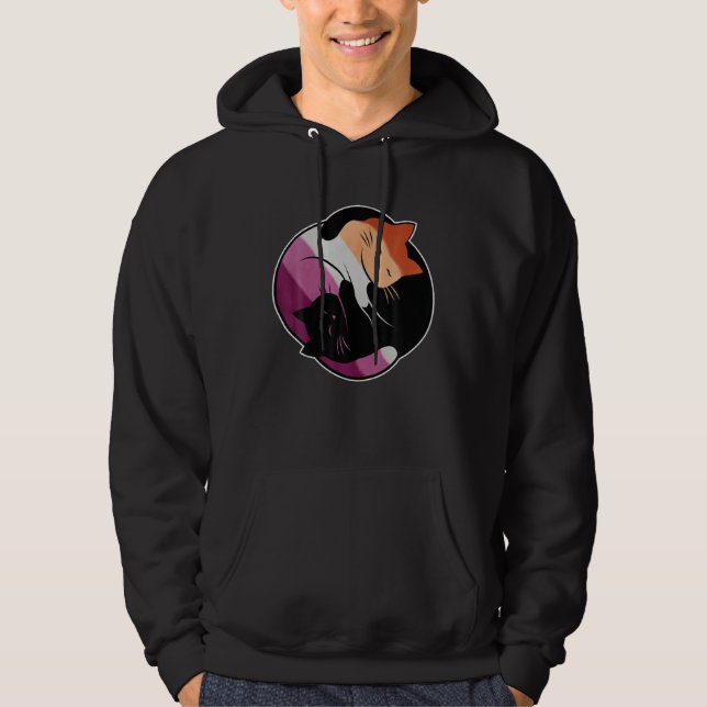 Lesbian Flag Yin Yang Cat LGB Gay Pride Subtle Dis Hoodie (Framsida)