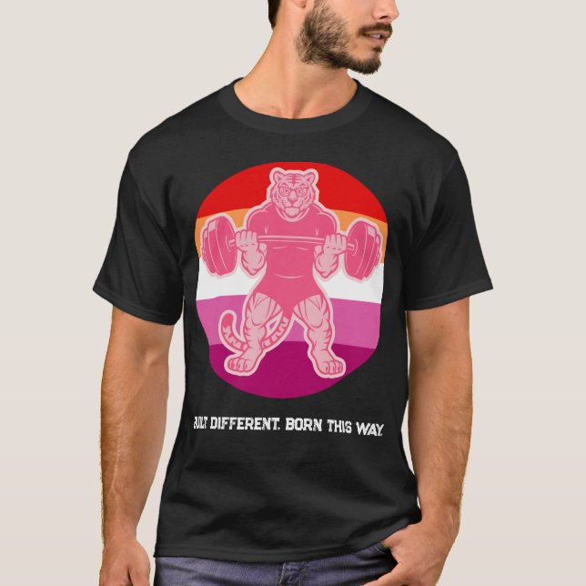 Lesbian Pride Tiger Lifter Gym Shirt — Born This T (Framsida)