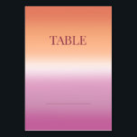 Lesbian Wedding Pride Flag Gradient Table Numbers Bordsnummer<br><div class="desc">Lesbian wedding table number cards for two brides featuring the lesbian pride flag gradient—soft pink blending to warm orange. The front displays "Table" with an editable line for the table number. The back features your names and wedding date in elegant script on the gradient background. These simple, elegant cards help...</div>