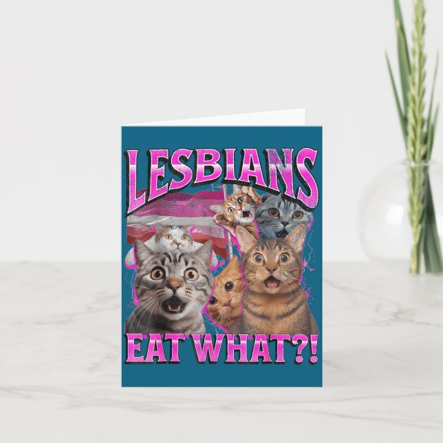 Lesbians Eat What_! Funny Cat Gay Pride Lgbtq Pun  Kort (Framsida)