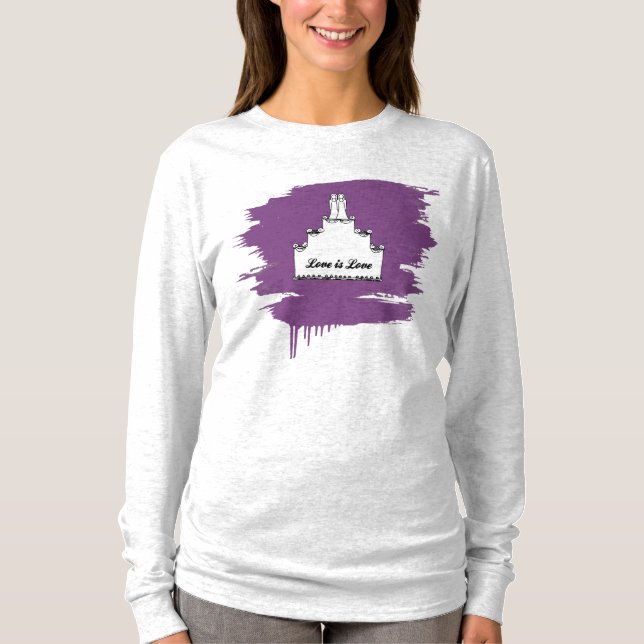 LESBIANSKT BRÖLLLOPSTÅRTA KÄRLEK T SHIRT (Framsida)