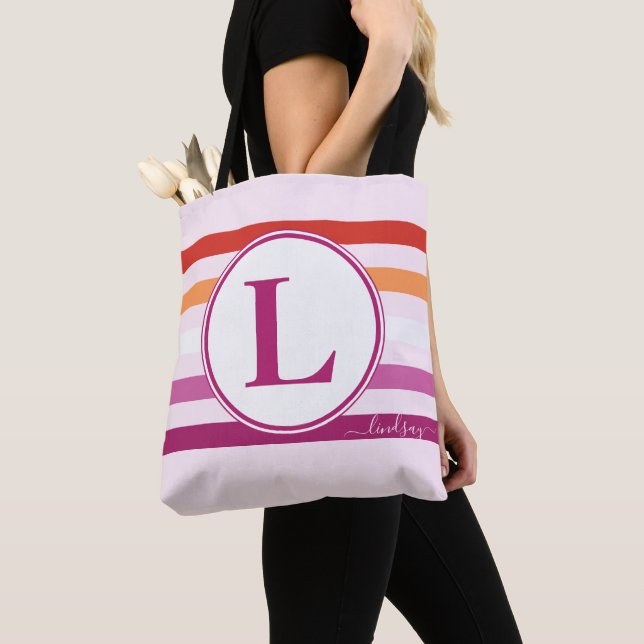 Lesbisk (5-randig) randig monogramnamn Rosa HBT Tygkasse (Närbild)