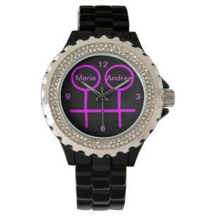Lesbisk Älskare Anpassade Rhinestone Watch Armbandsur