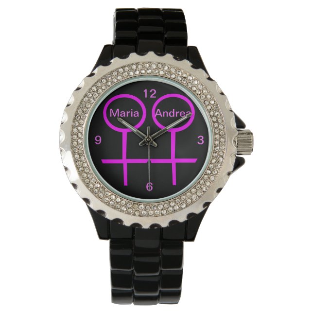 Lesbisk Älskare Anpassade Rhinestone Watch Armbandsur (Framsida)