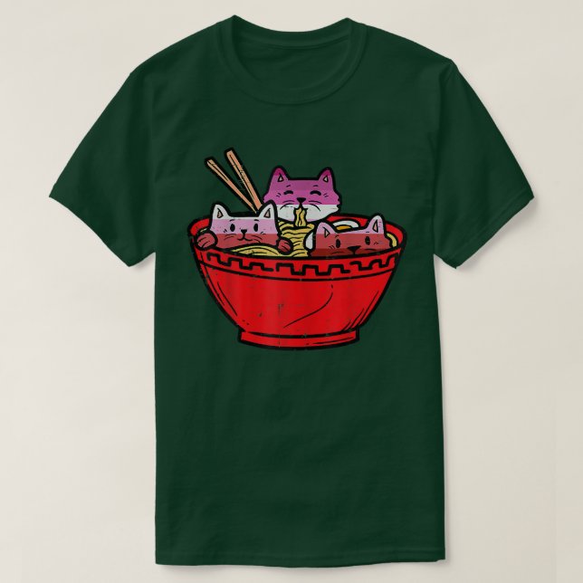 Lesbisk Anime Cute Japanska Cats Ramen Noodles  T Shirt (Design framsida)