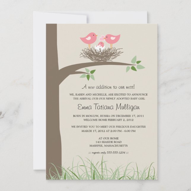 Lesbisk: Anmälan om adoption av fåglars bo Inbjudningar (Framsida)