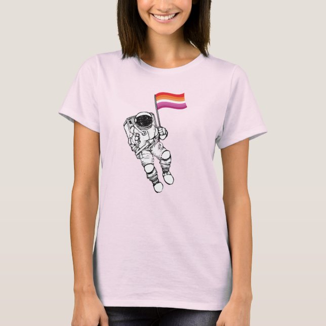 Lesbisk Astronaut Pride T-Shirt (Framsida)