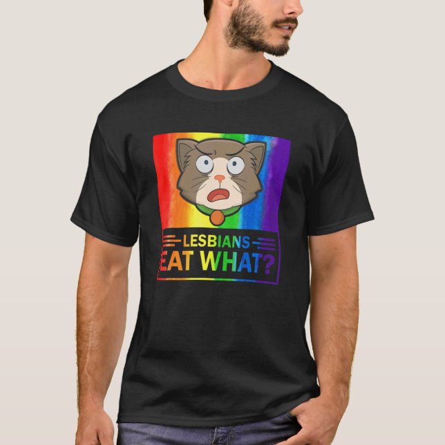 Lesbisk Ät Flagga Cat Humor Pun Lgbtq Pride T Shirt (Framsida)