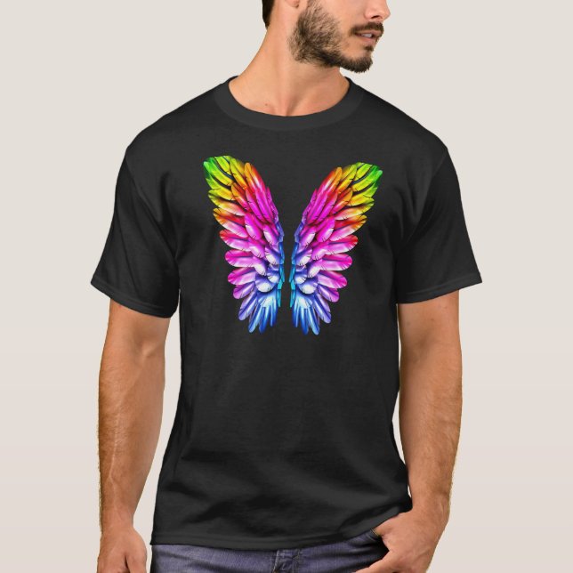 Lesbisk av HBT Rainbow Vingar Färgad Angel och Gay T Shirt (Framsida)