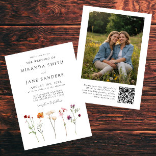 Lesbisk Blommig QR-kod Foto Bröllop Inbjudningar
