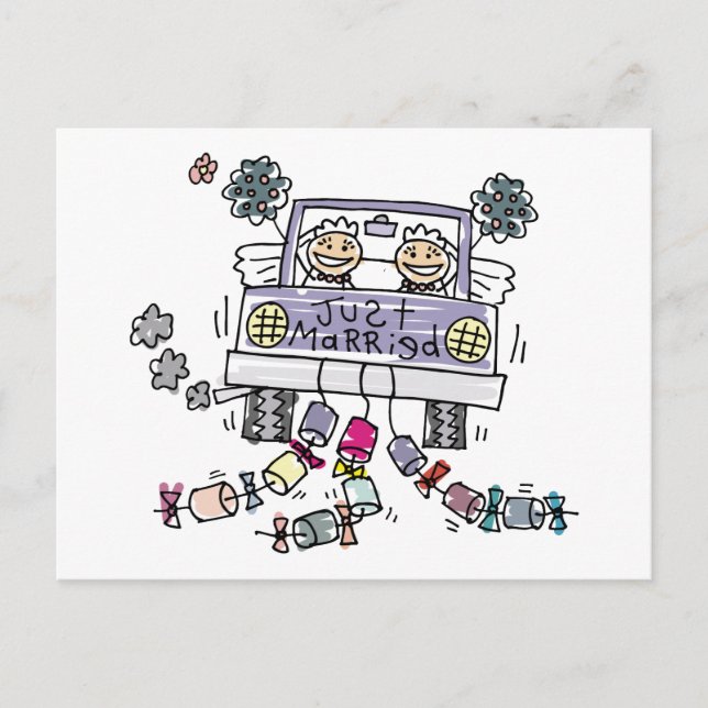 Lesbisk Bröllop Ny gifta Meddelande Vykort (Framsida)