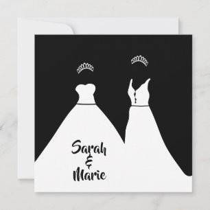 Lesbisk bröllop svartvit romantik inbjudningar