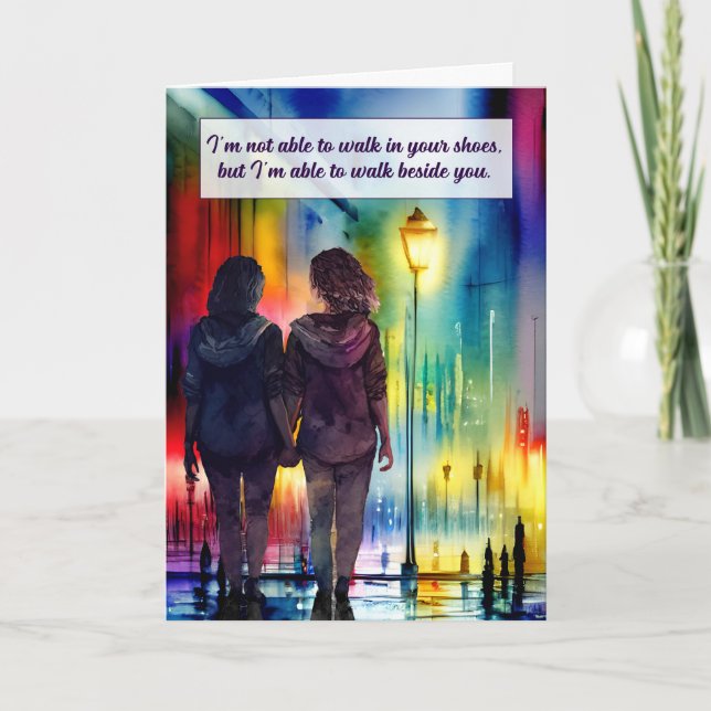 Lesbisk Couple Walk bredvid You Gay Rainbow Kort (Framsida)