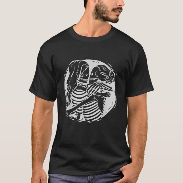 Lesbisk Ett par HBT-Pride Skeletons Kissing Valen T Shirt (Framsida)