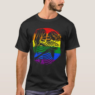 Lesbisk Ett par HBT-Pride Skeletons Kissing Valent T Shirt