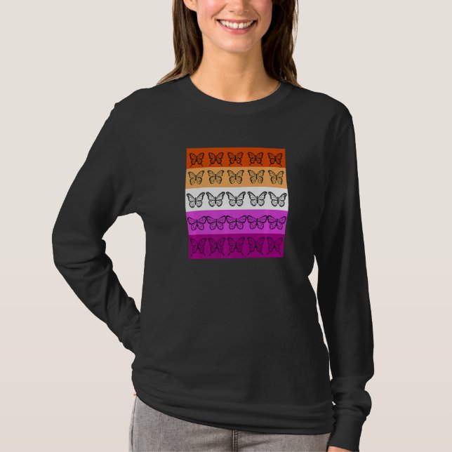 Lesbisk Flagga Färg Fjäril Subtil Sapphisk Stolthe T Shirt (Framsida)