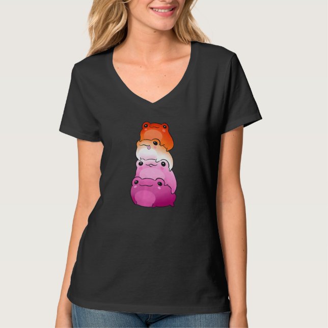 Lesbisk Flagga Färg Frog Subtle Lgbtq Sapphic Prid T Shirt (Framsida)