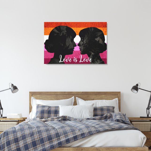Lesbisk Flagga med två Woman Silhouettes Canvastryck (Insitu (sovrum))