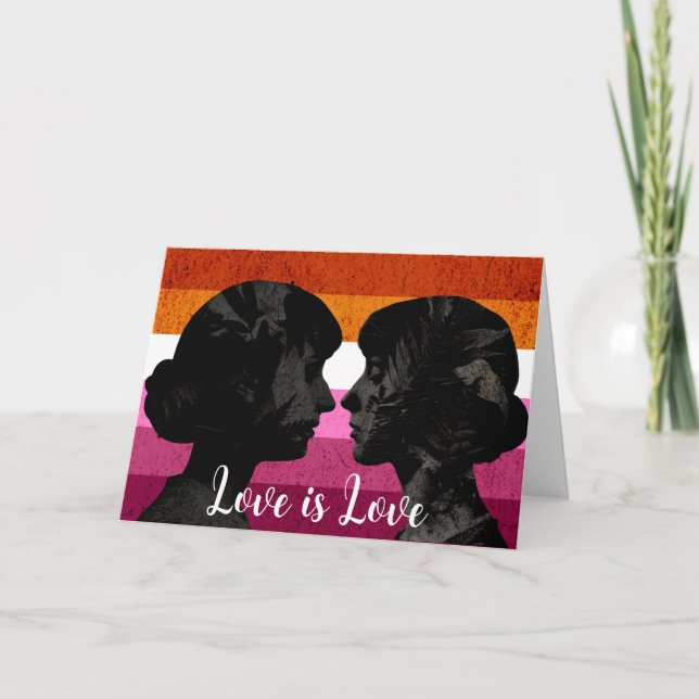 Lesbisk Flagga med två Woman Silhouettes Kort (Framsida)