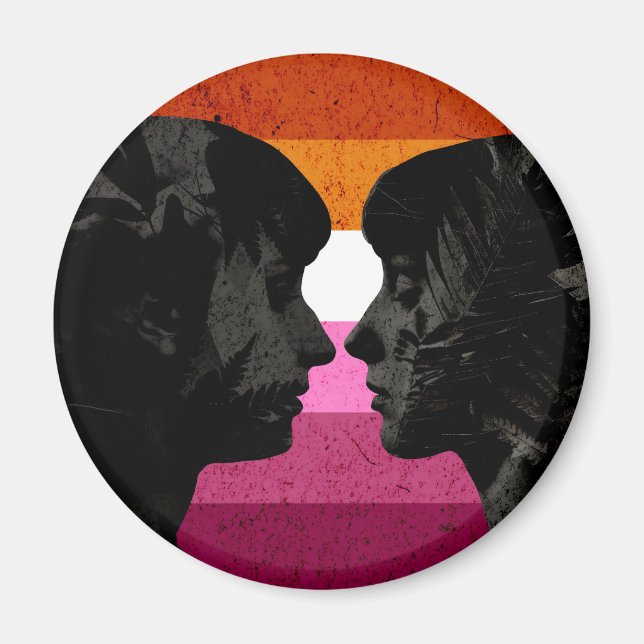 Lesbisk Flagga med två Woman Silhouettes Magnet (Framsidan)