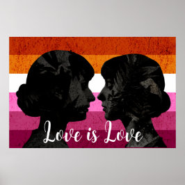 Lesbisk Flagga med två Woman Silhouettes Poster