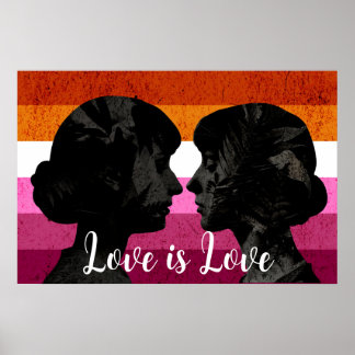 Lesbisk Flagga med två Woman Silhouettes Poster