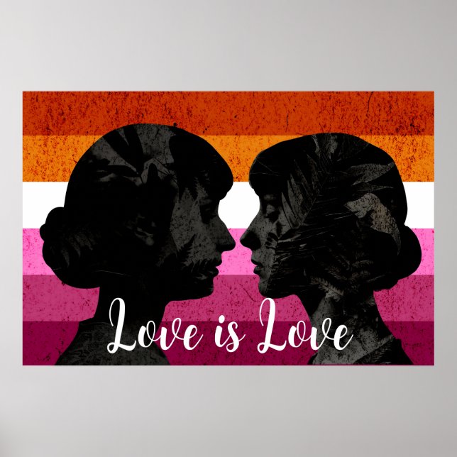 Lesbisk Flagga med två Woman Silhouettes Poster (Framsidan)