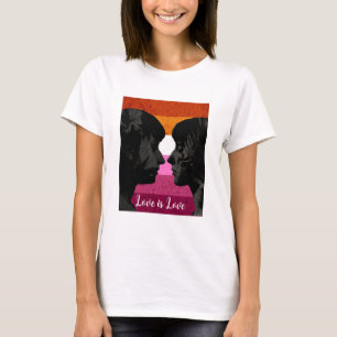 Lesbisk Flagga med två Woman Silhouettes T Shirt