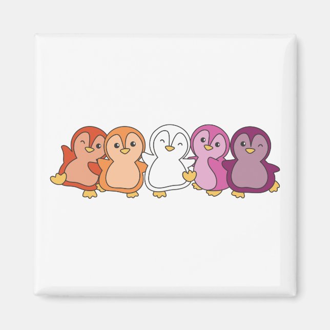 Lesbisk Flagga Pride Lgbtq Cute Penguin Magnet (Framsidan)