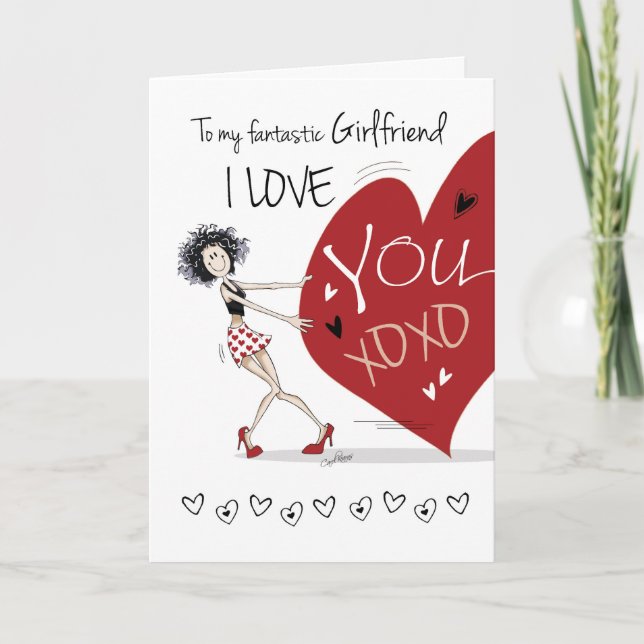 Lesbisk, flickvän Valentine, Quirky Girl & Heart Helgkort (Framsida)