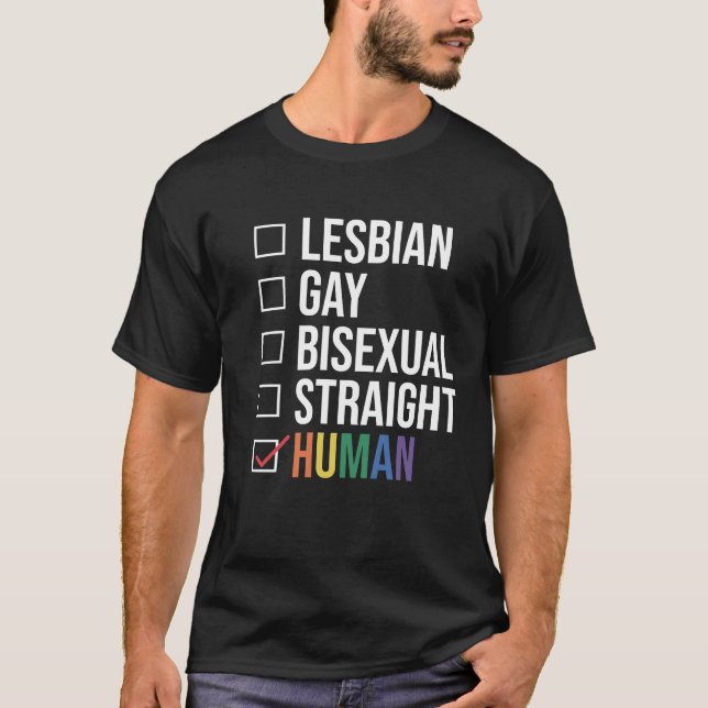 Lesbisk Gay Bisexual Rak Human List, Black T Shirt (Framsida)