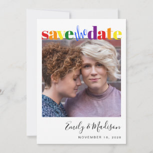 Lesbisk Gay Bröllop Rainbow Photo Save Date Spara Datumet