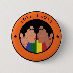 Lesbisk Gay Couple Kiss HGBTQ Kärlek är Pridet Kär Knapp