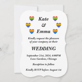 Lesbisk Gay LGBTQ Rainbow Heart Bröllop Inbjudningar