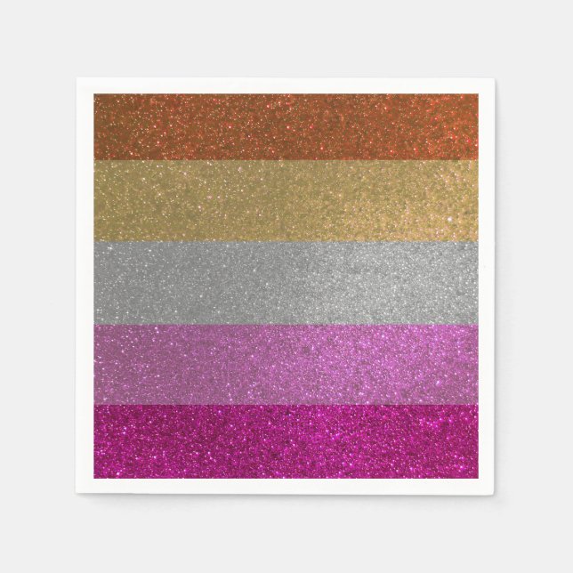 LESBISK GAY PRIDE FLAGGA ROSA + ORANGE GLITTER PAR PAPPERSSERVETT (Framsidan)