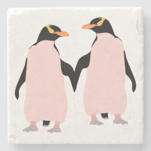 Lesbisk Gay pride Penguins Holding Händer Stenunderlägg