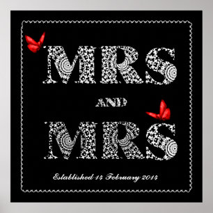 Lesbisk Gender samma Bröllop Gift Snöre Ord Art Poster