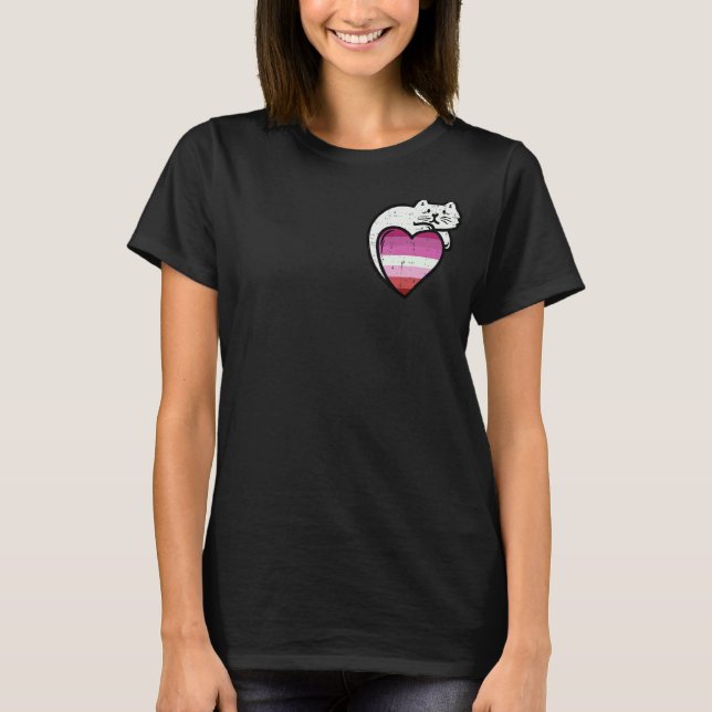 Lesbisk Heart Cat Pocket Femme Kärlek Lgbt Pride F T Shirt (Framsida)
