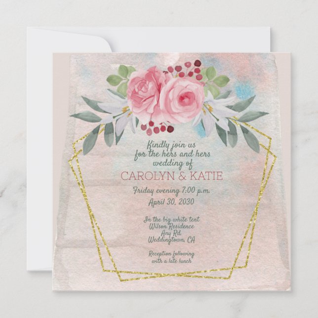 Lesbisk Hers och Hers Rosa ros och Guld (Framsida)