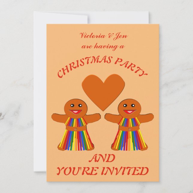 Lesbisk Jul Gingerbröd Dam par Anpassningsbar Inbjudningar (Framsida)