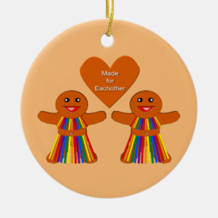 Lesbisk Jul Gingerbröd Dam par Anpassningsbar Julgransprydnad Keramik