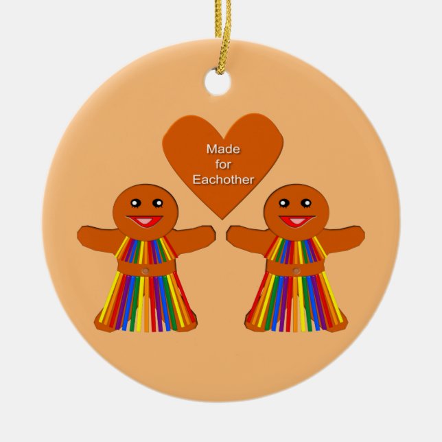 Lesbisk Jul Gingerbröd Dam par Anpassningsbar Julgransprydnad Keramik (Framsidan)