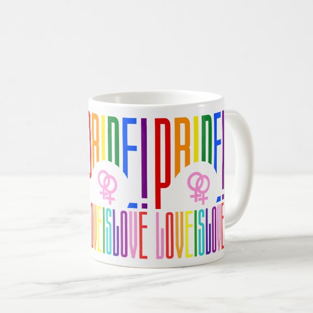 Lesbisk Kärlek är Kärlek HBT-Pridet Rainbow Typogr Kaffemugg (Framsida höger)