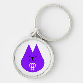 Lesbisk kattunge Keychain Rund Silverfärgad Nyckelring