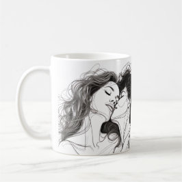 Lesbisk Kiss Line Art med en snygg bildtext Kaffemugg